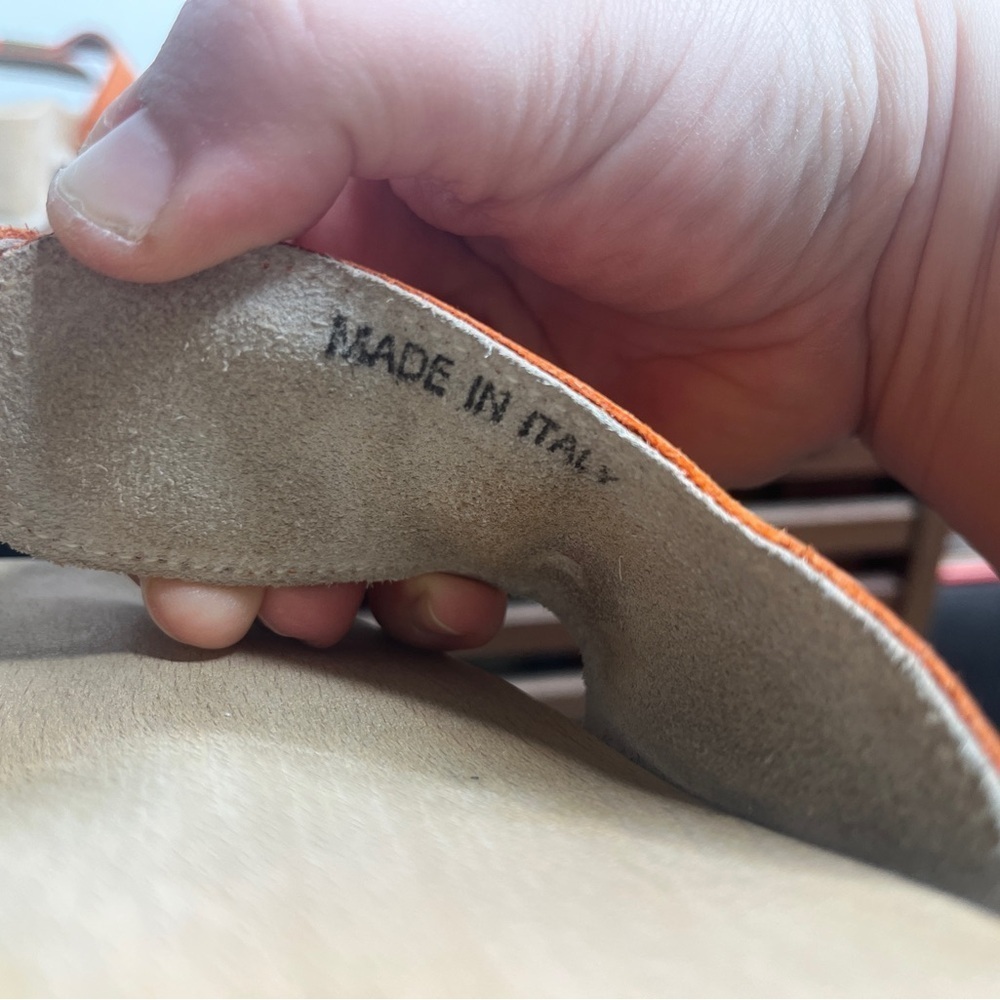 VTG Dr. Scholl’s The Original Wood Sole Sz 6 Orange Sandals Y2K Made in Italy - Picture 9 of 14